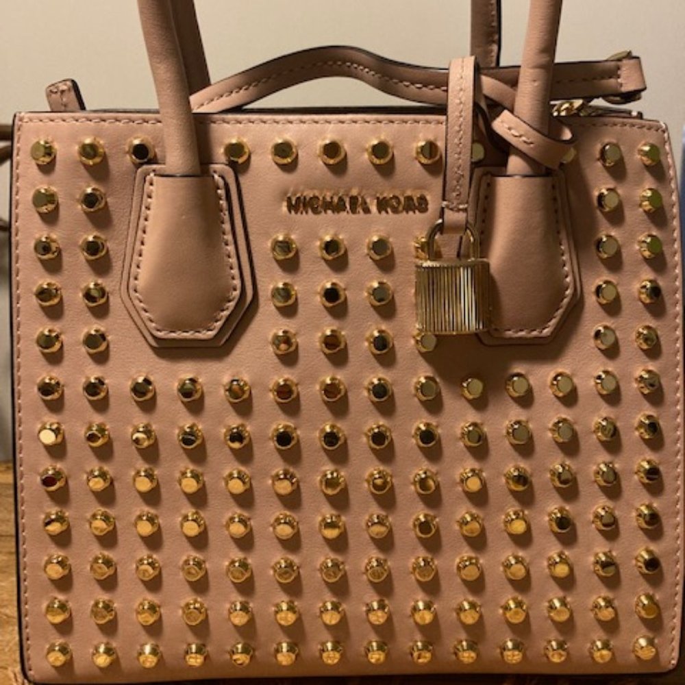 Michael Kors Mercer Stud Medium Leather Messenger Bag